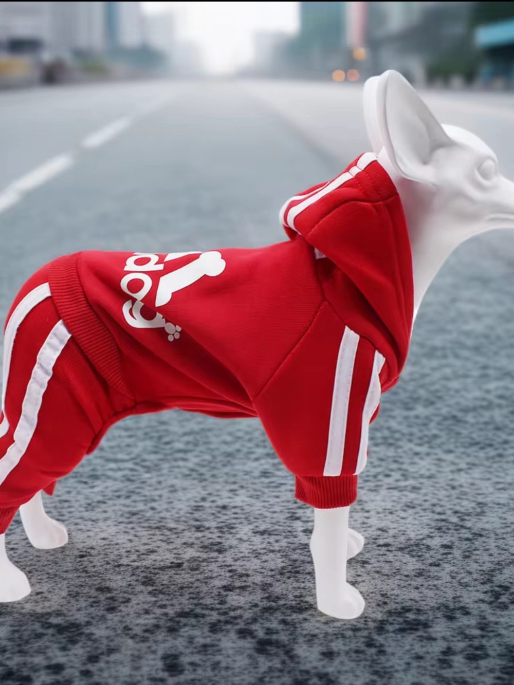 Red Dog Hoodie Tracksuit with White Stripes